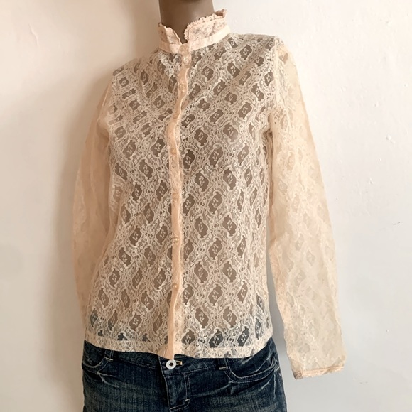 VTG NWOT Gold Label Jessica’s Gunnies San Fran Polyester Lace Button Down Shirt - Picture 4 of 11